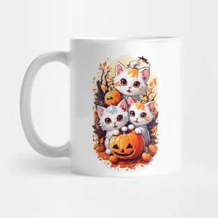 Halloween Kawaii Kittens Playing with small pumpkins Mug